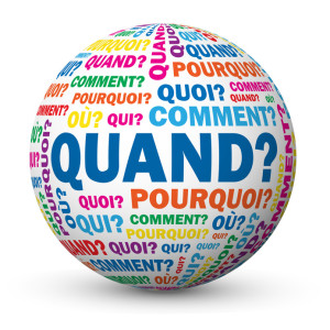 Globe "QUAND?" (questions aide calendrier agenda temps planning)